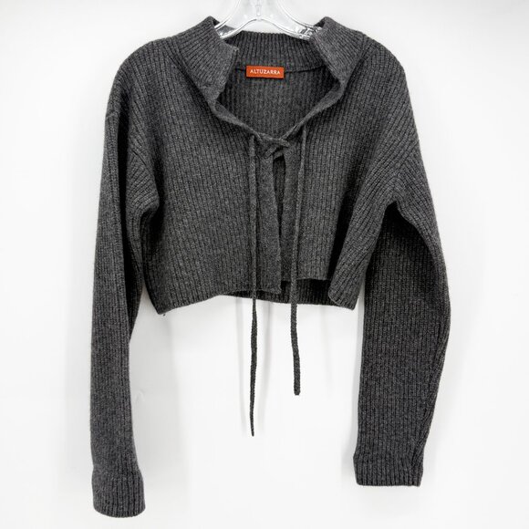 ALTUZARRA Cropped lace-up knitted cardigan knit sweater GRAY M - Picture 3 of 11